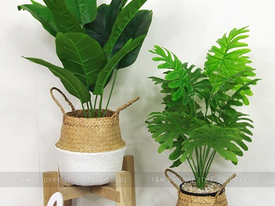 Chậu cây xanh giả 12 lá nhiệt đới Tropical cao 50-60cm CHAUCAYGIA-14